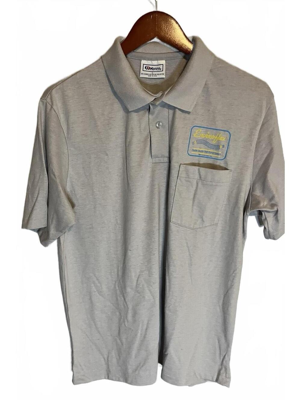 Vintage Polo Shirt Mens L Grey Enviroflex Employee Uniform Work Wear USA Hanes